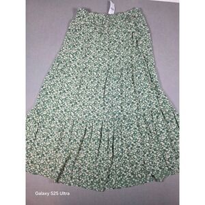 American Eagle Floral Tiered Midi Skirt Womens Large Green Cottagecore NWT